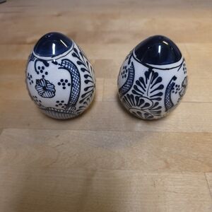 Encantada Homemade PotteryBlue and White  Salt and Pepper Shakers